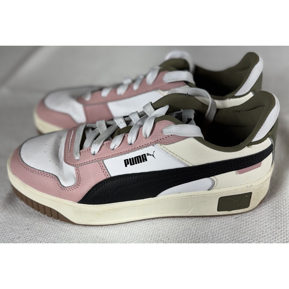 Puma Shoes Womens Sz 9 Pink White Black 389390-15 Retro Low Top Sneakers Leather